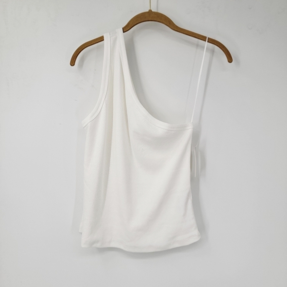 Anthropologie Pilcro New White Ribbed One Shoulder Tank Top Size Large Neutral - Picture 15 of 15